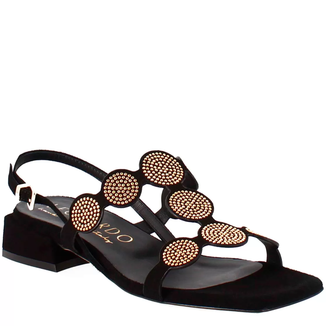 Best Sale Leonardo Shoes Sandalo Da Donna A Forma Squadrata In Pelle Scamosciata Con Glitter Nero