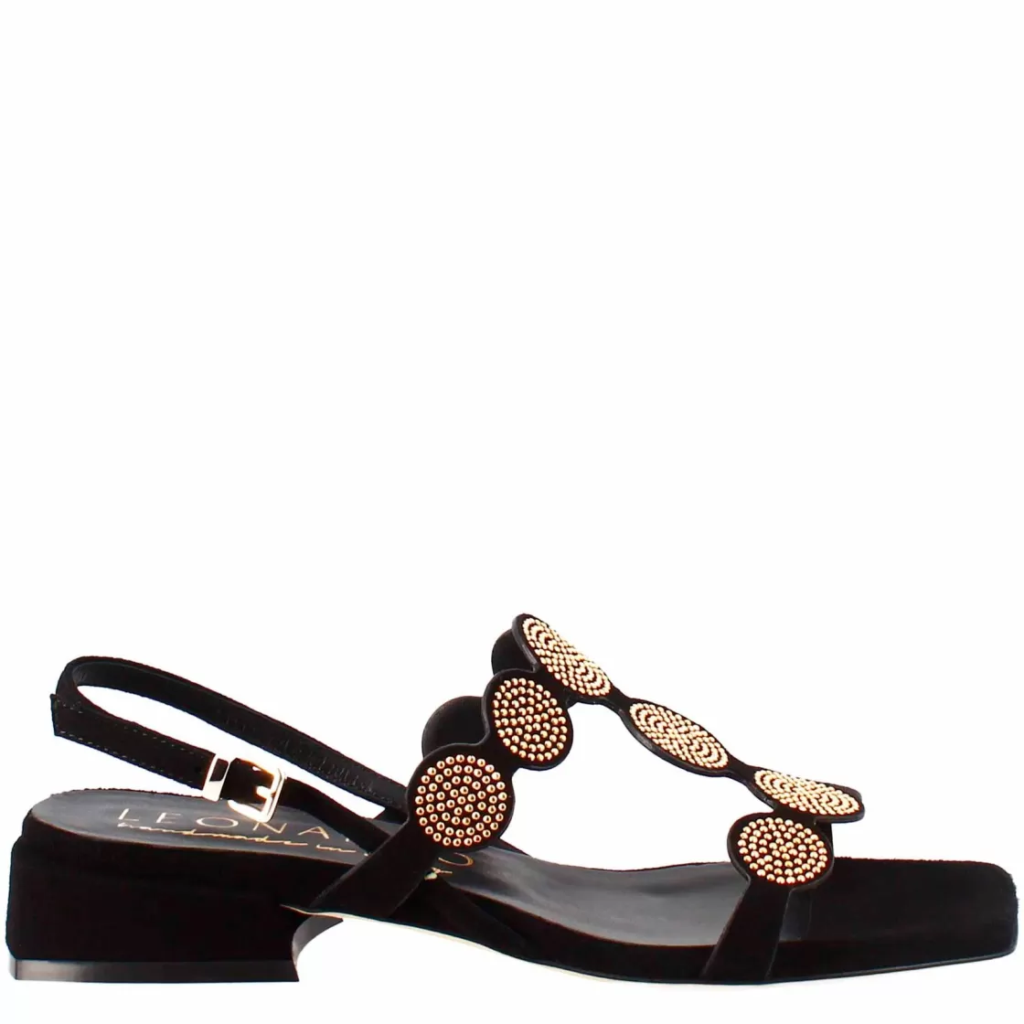 Best Sale Leonardo Shoes Sandalo Da Donna A Forma Squadrata In Pelle Scamosciata Con Glitter Nero