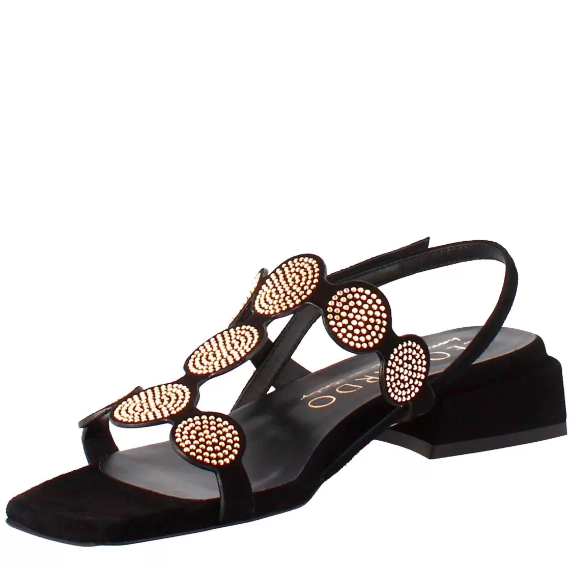 Best Sale Leonardo Shoes Sandalo Da Donna A Forma Squadrata In Pelle Scamosciata Con Glitter Nero