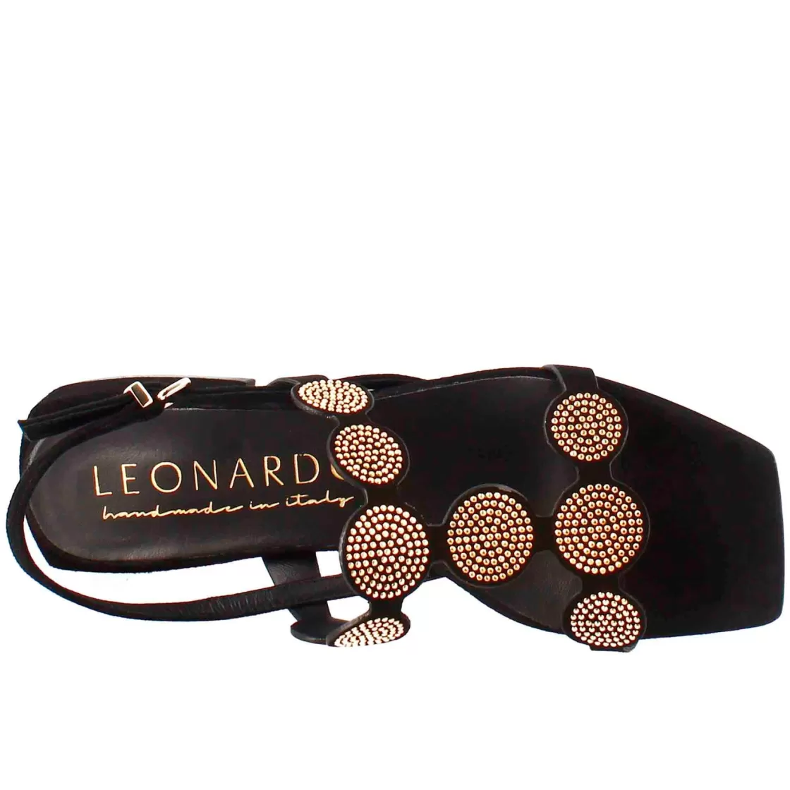 Best Sale Leonardo Shoes Sandalo Da Donna A Forma Squadrata In Pelle Scamosciata Con Glitter Nero