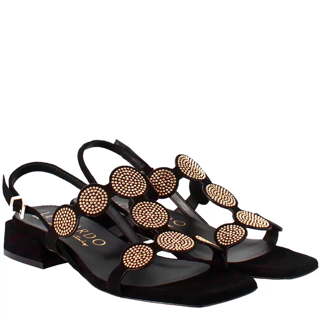 Best Sale Leonardo Shoes Sandalo Da Donna A Forma Squadrata In Pelle Scamosciata Con Glitter Nero