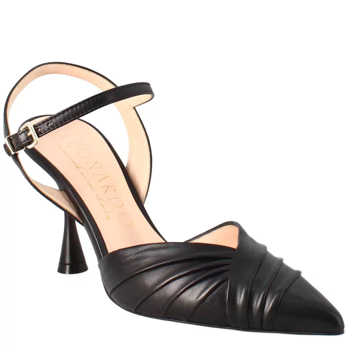 Sale Leonardo Shoes Sandalo Da Donna A Punta In Pelle Colore Con Tacco Nero