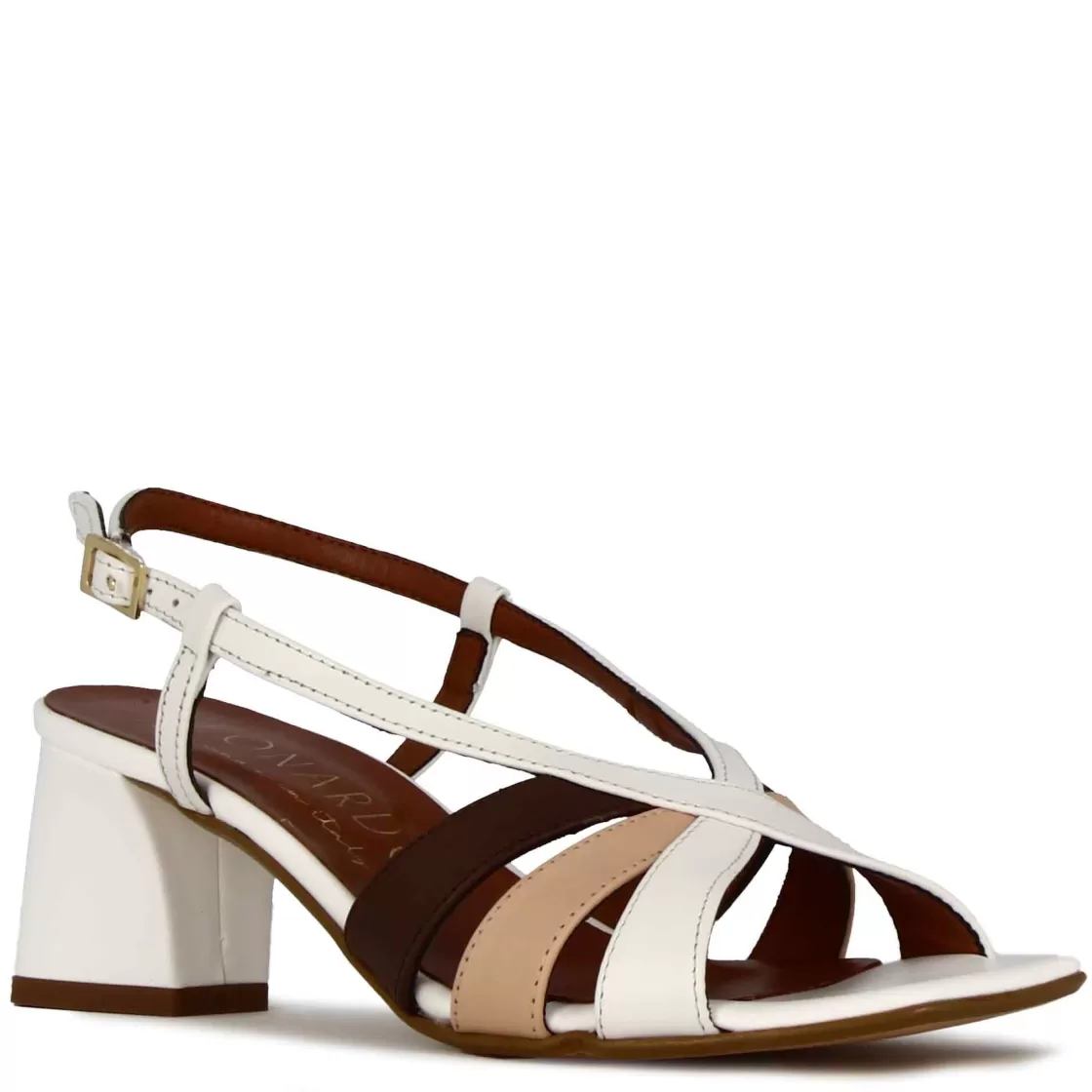 Shop Leonardo Shoes Sandalo Da Donna Classico In Pelle Colore Con Fasce Multicolore Bianco