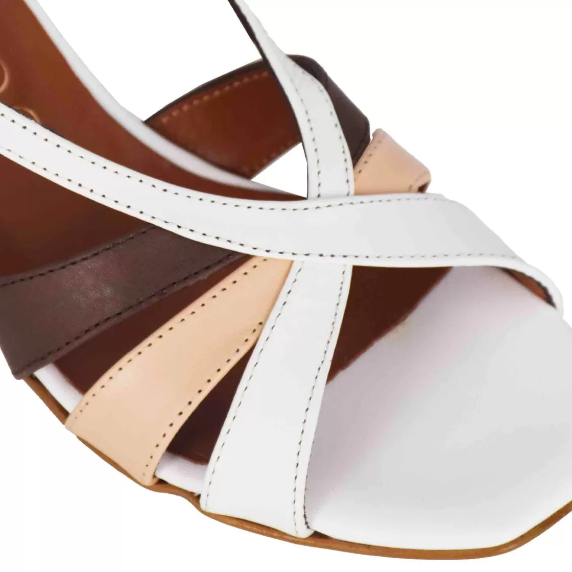 Shop Leonardo Shoes Sandalo Da Donna Classico In Pelle Colore Con Fasce Multicolore Bianco