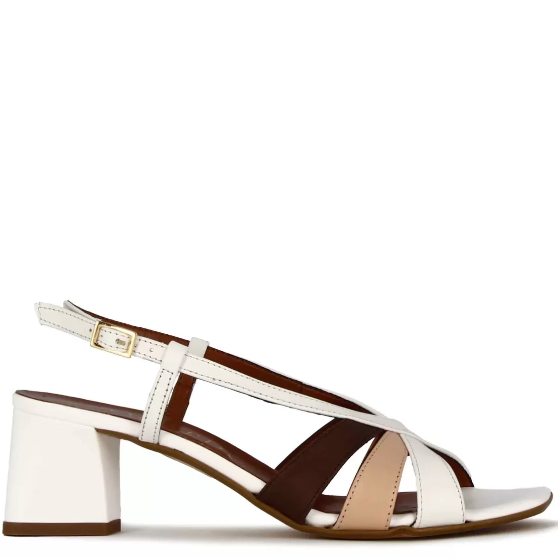 Shop Leonardo Shoes Sandalo Da Donna Classico In Pelle Colore Con Fasce Multicolore Bianco