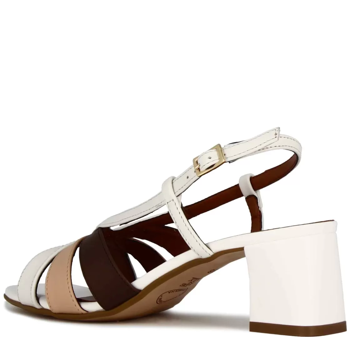 Shop Leonardo Shoes Sandalo Da Donna Classico In Pelle Colore Con Fasce Multicolore Bianco