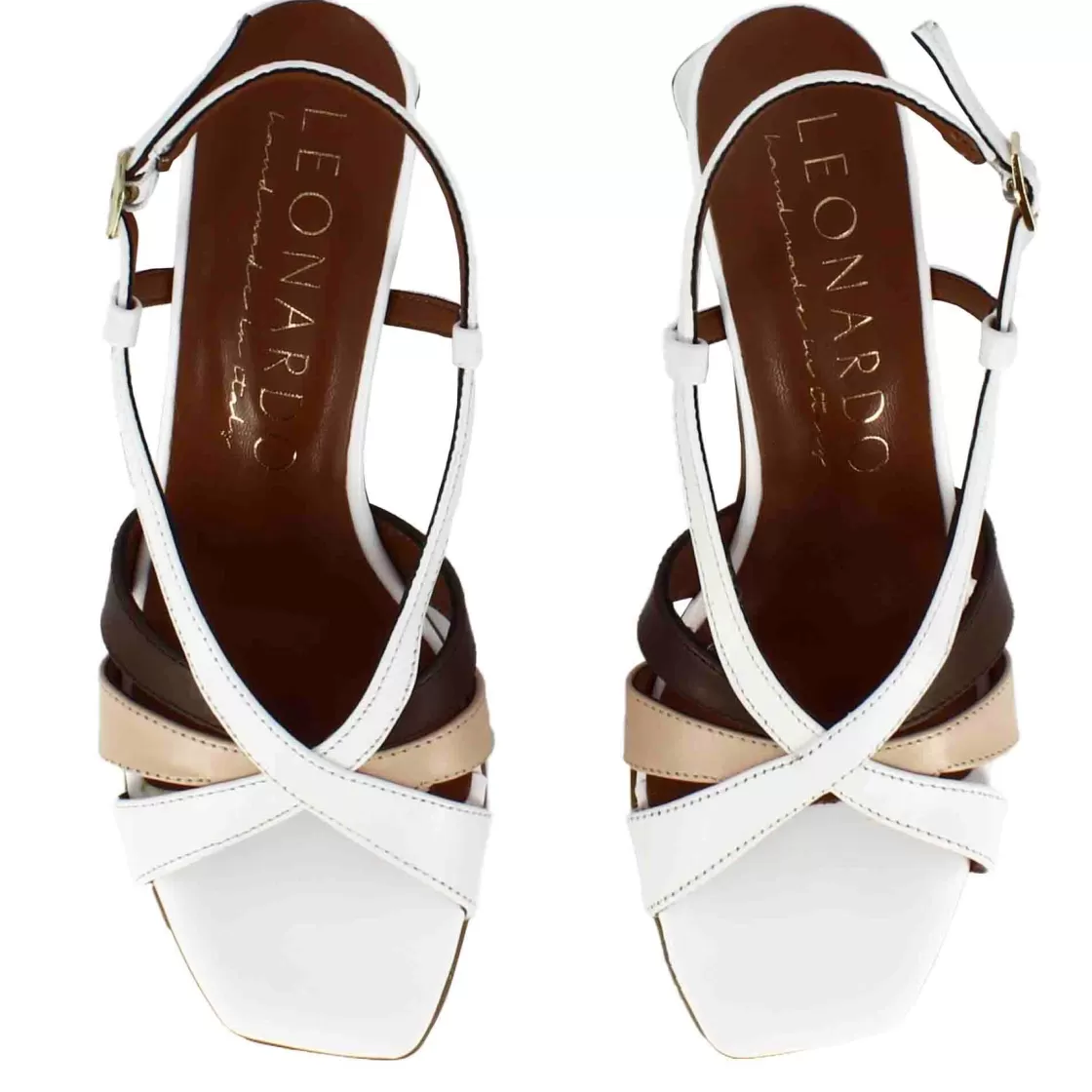 Shop Leonardo Shoes Sandalo Da Donna Classico In Pelle Colore Con Fasce Multicolore Bianco