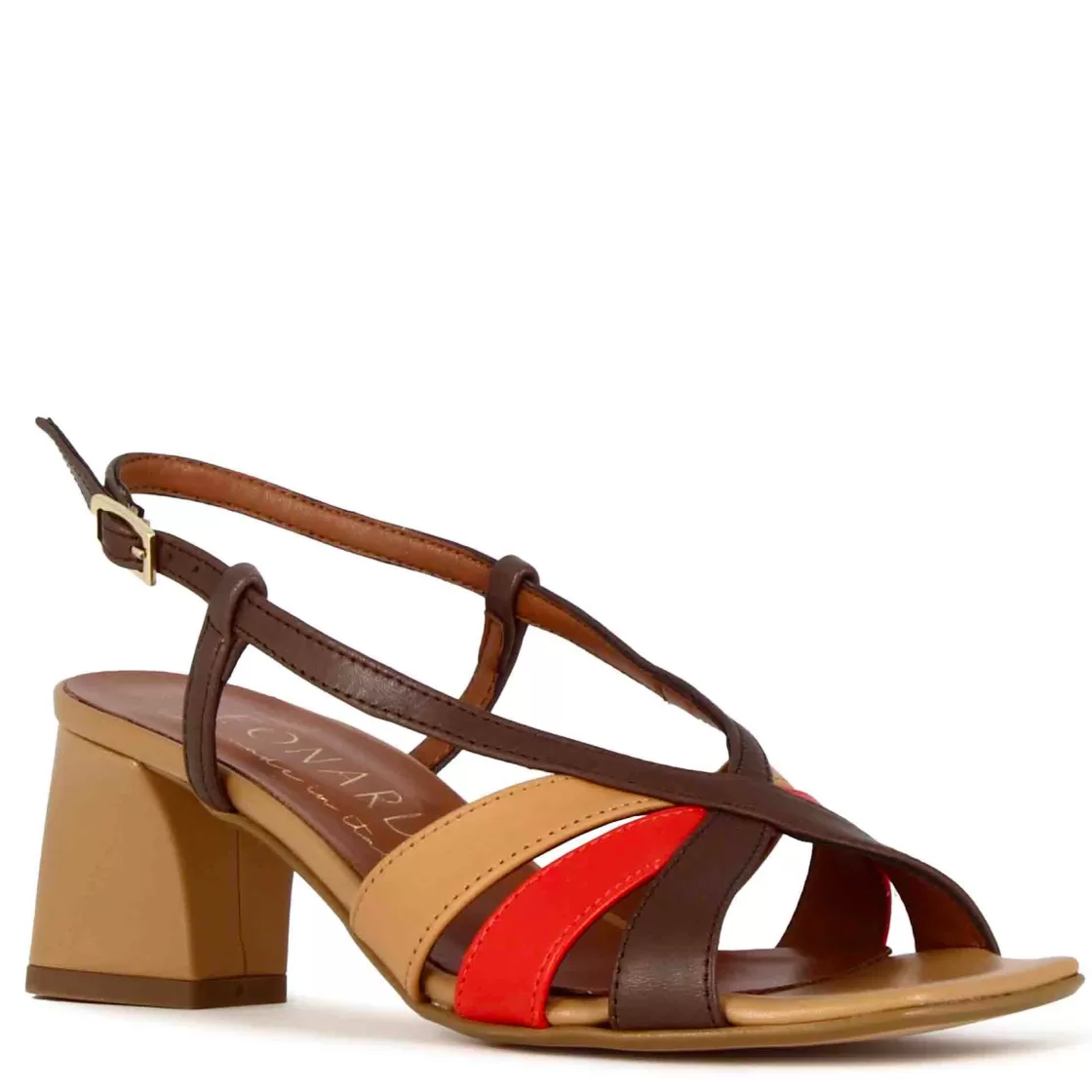Flash Sale Leonardo Shoes Sandalo Da Donna Classico In Pelle Colore Con Fasce Multicolore Marrone Chiaro