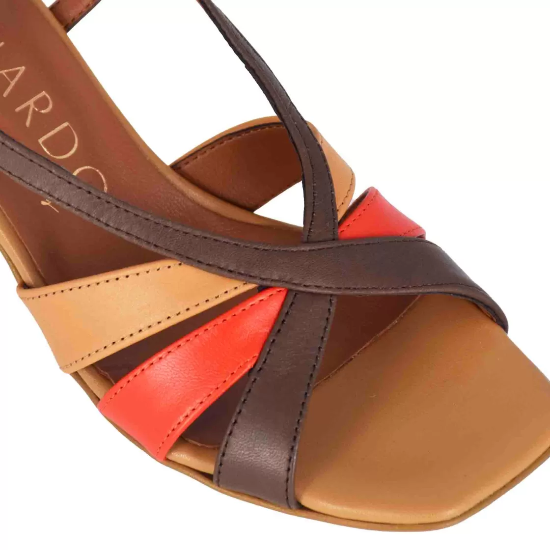 Flash Sale Leonardo Shoes Sandalo Da Donna Classico In Pelle Colore Con Fasce Multicolore Marrone Chiaro