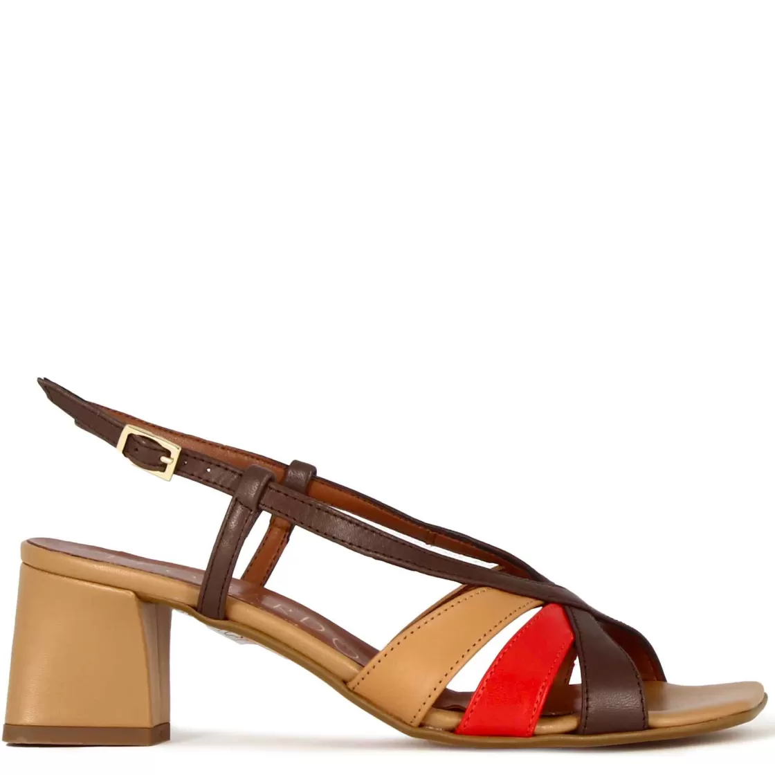 Flash Sale Leonardo Shoes Sandalo Da Donna Classico In Pelle Colore Con Fasce Multicolore Marrone Chiaro