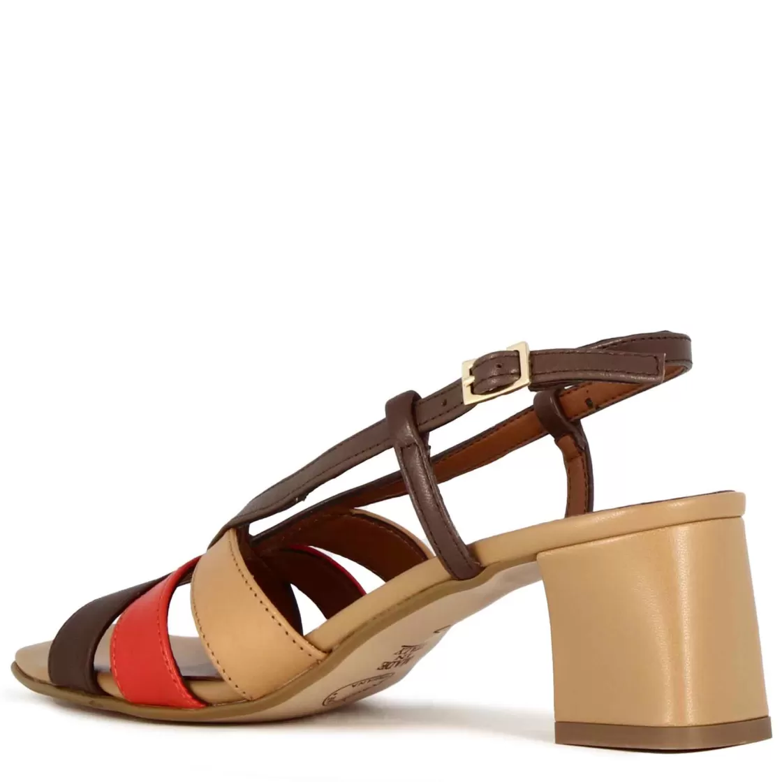 Flash Sale Leonardo Shoes Sandalo Da Donna Classico In Pelle Colore Con Fasce Multicolore Marrone Chiaro