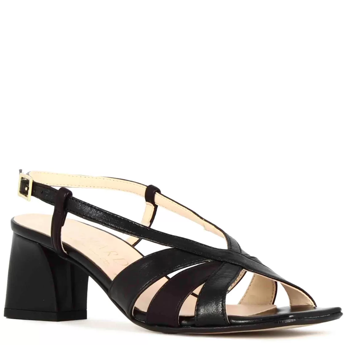 New Leonardo Shoes Sandalo Da Donna Classico In Pelle Colore Con Fasce Nero