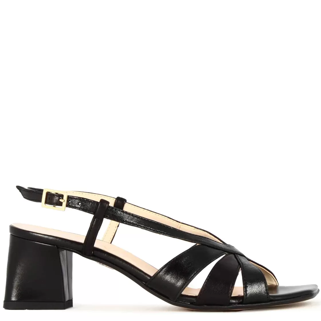 New Leonardo Shoes Sandalo Da Donna Classico In Pelle Colore Con Fasce Nero