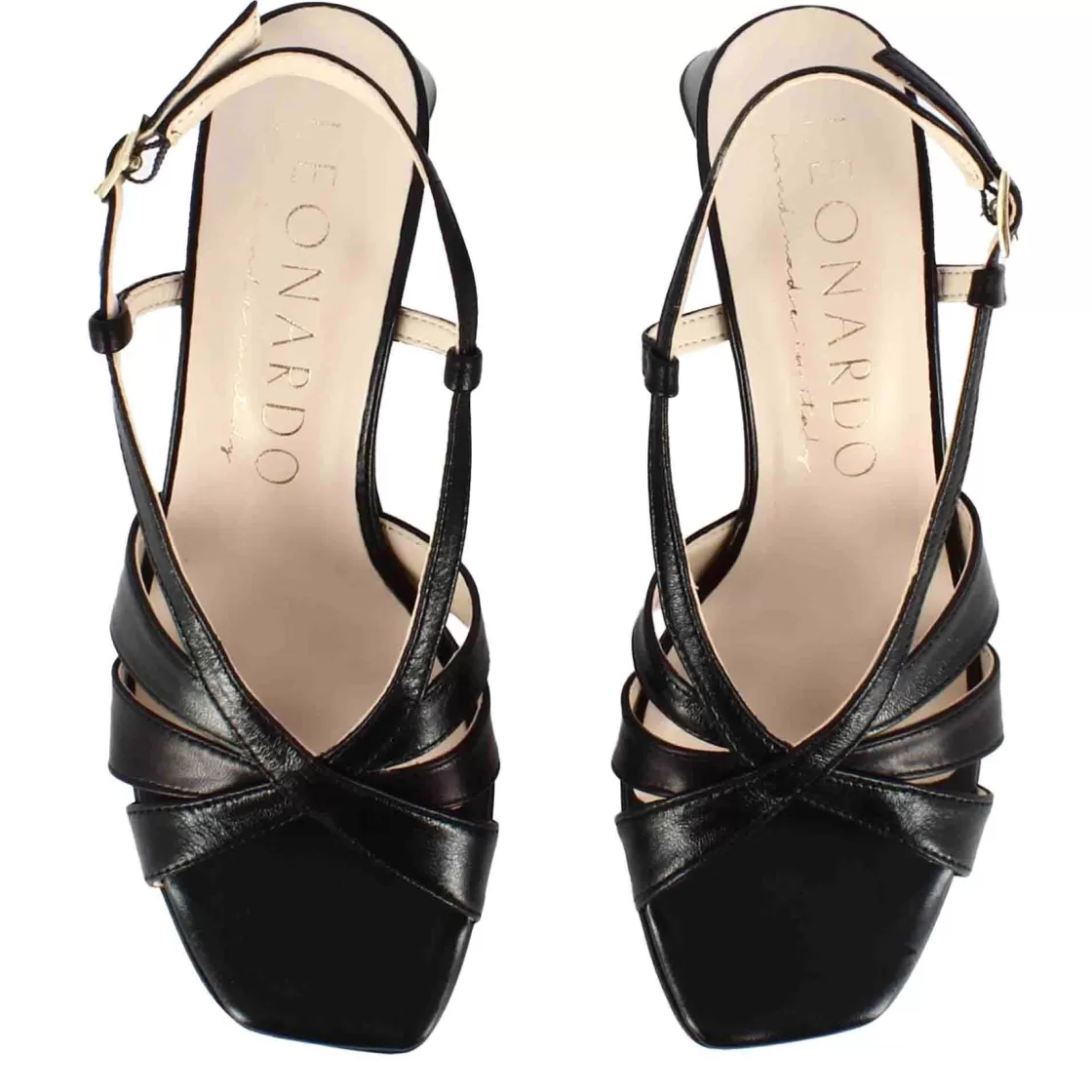 New Leonardo Shoes Sandalo Da Donna Classico In Pelle Colore Con Fasce Nero