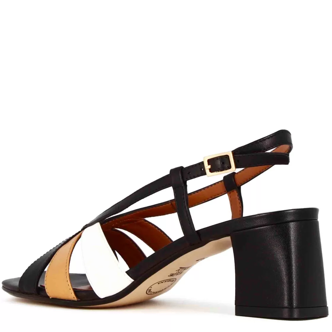 Online Leonardo Shoes Sandalo Da Donna Classico In Pelle Con Fasce Multicolore Nero