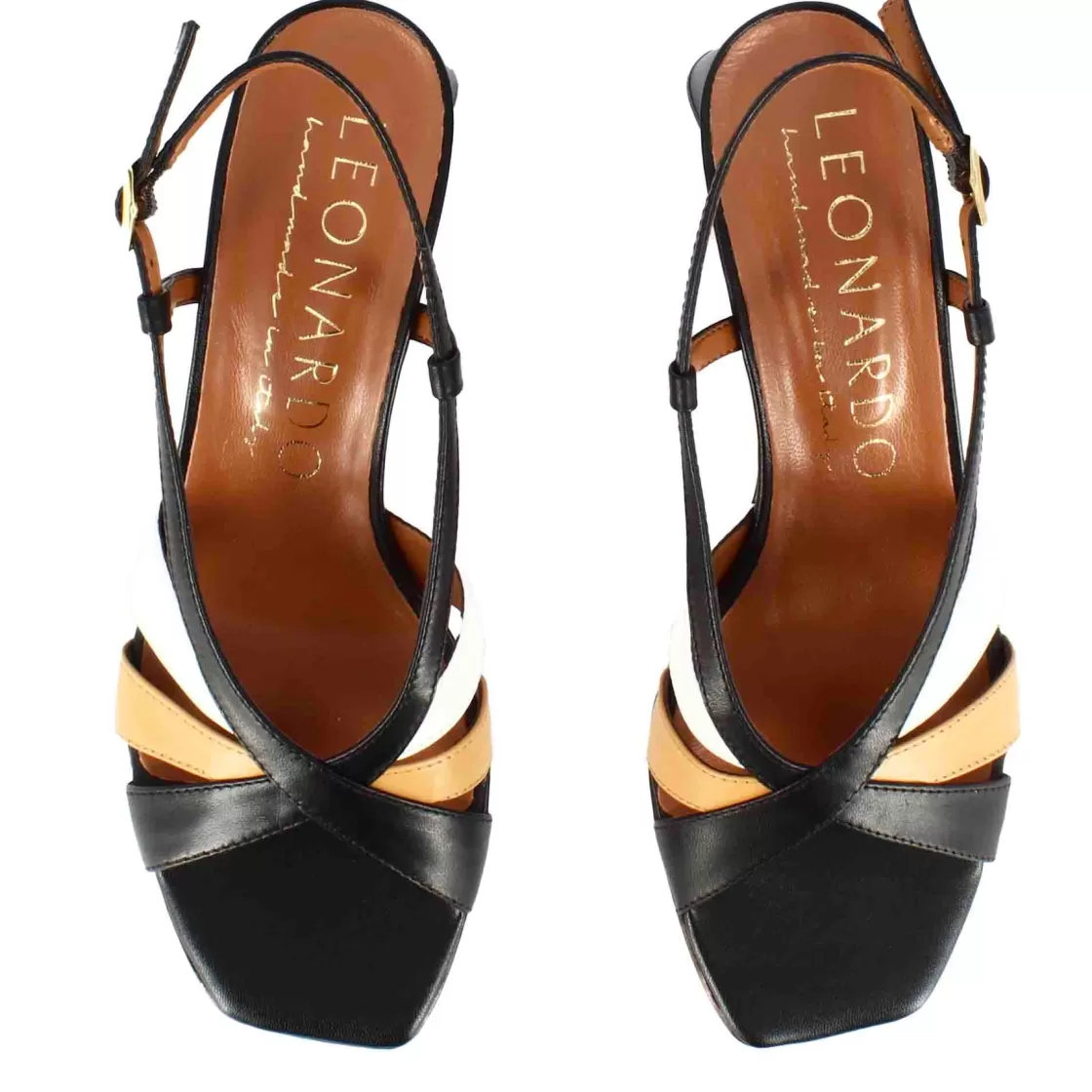Online Leonardo Shoes Sandalo Da Donna Classico In Pelle Con Fasce Multicolore Nero
