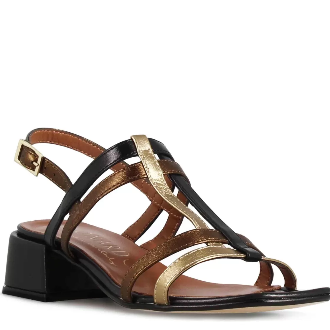 Shop Leonardo Shoes Sandalo Da Donna Con Fasce In Pelle Colore E Oro Nero