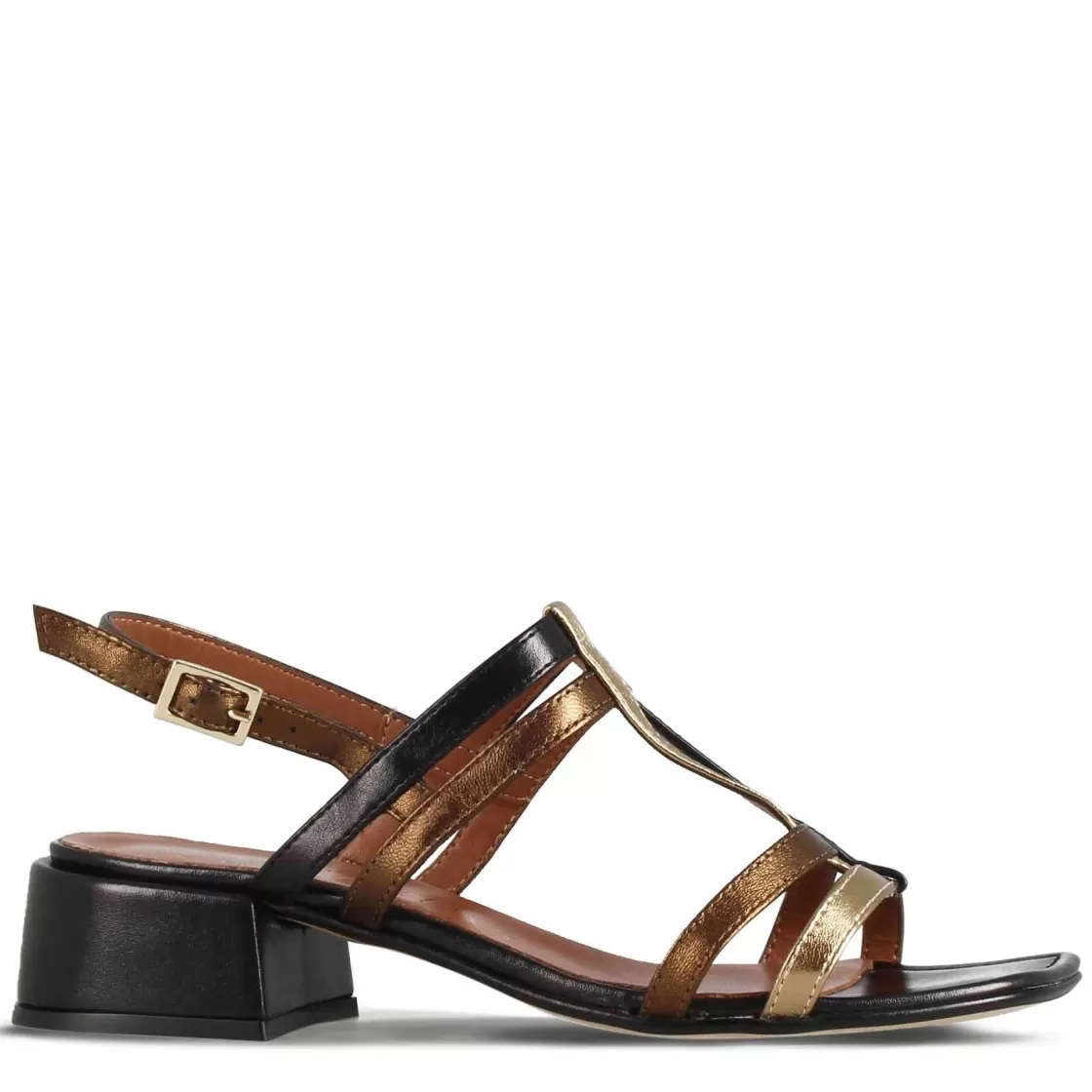 Shop Leonardo Shoes Sandalo Da Donna Con Fasce In Pelle Colore E Oro Nero