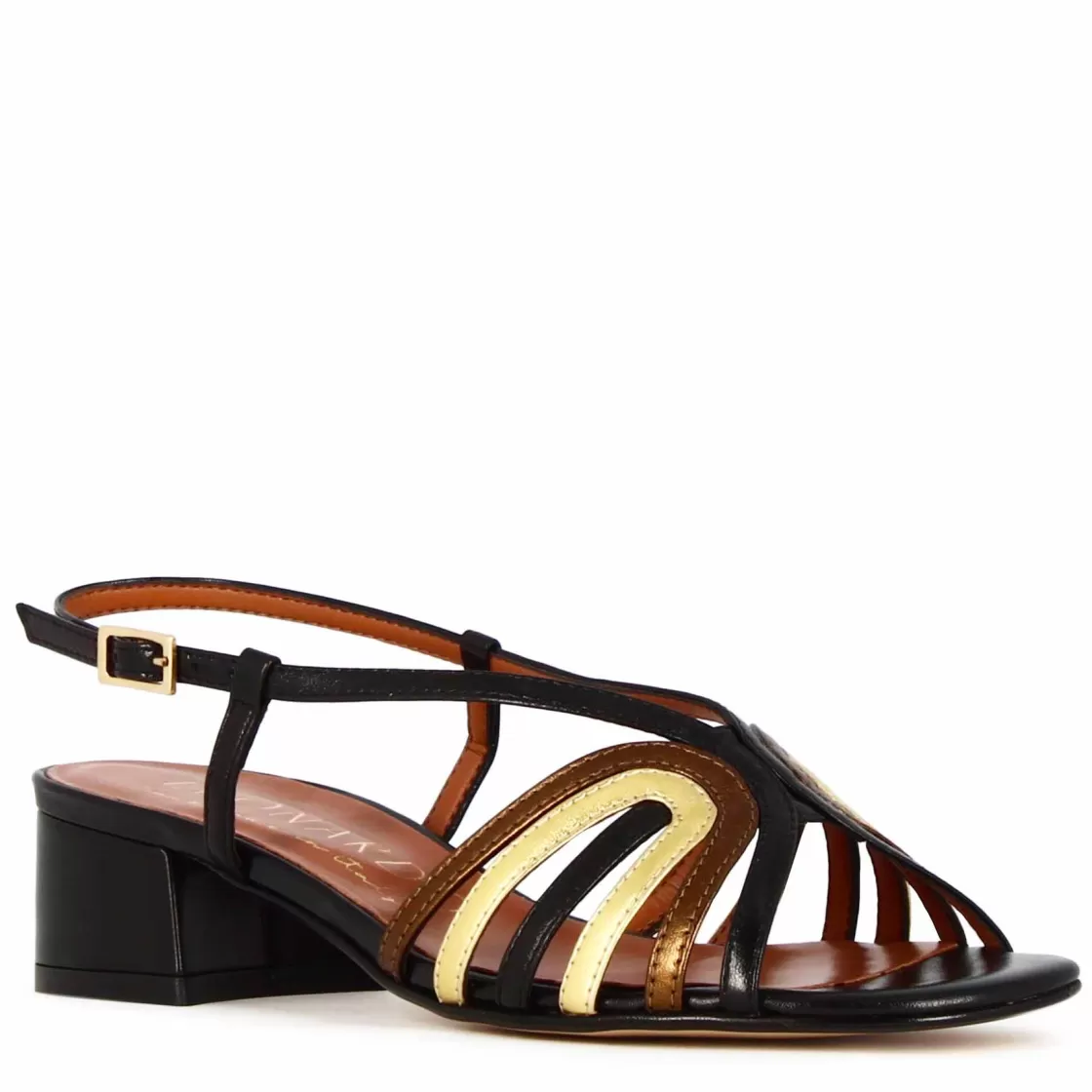 Store Leonardo Shoes Sandalo Da Donna Con Fasce In Pelle Laminata Multicolore Nero