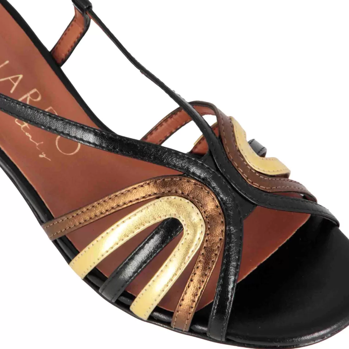 Store Leonardo Shoes Sandalo Da Donna Con Fasce In Pelle Laminata Multicolore Nero