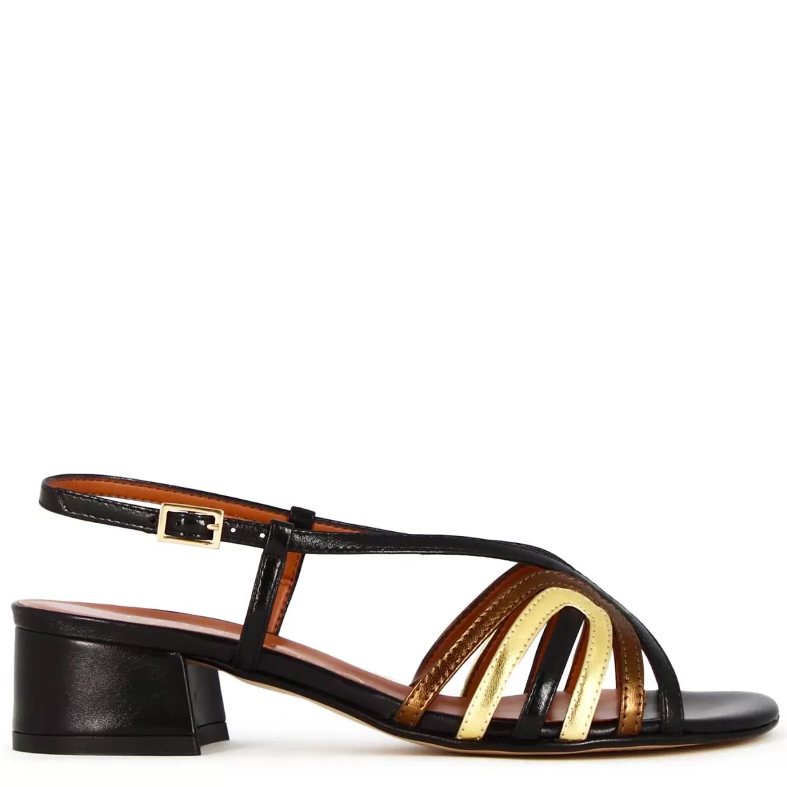Store Leonardo Shoes Sandalo Da Donna Con Fasce In Pelle Laminata Multicolore Nero