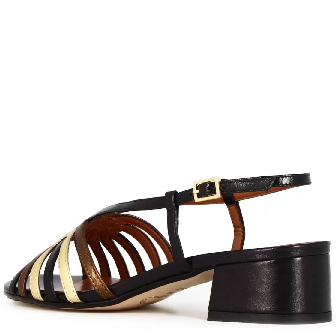 Store Leonardo Shoes Sandalo Da Donna Con Fasce In Pelle Laminata Multicolore Nero