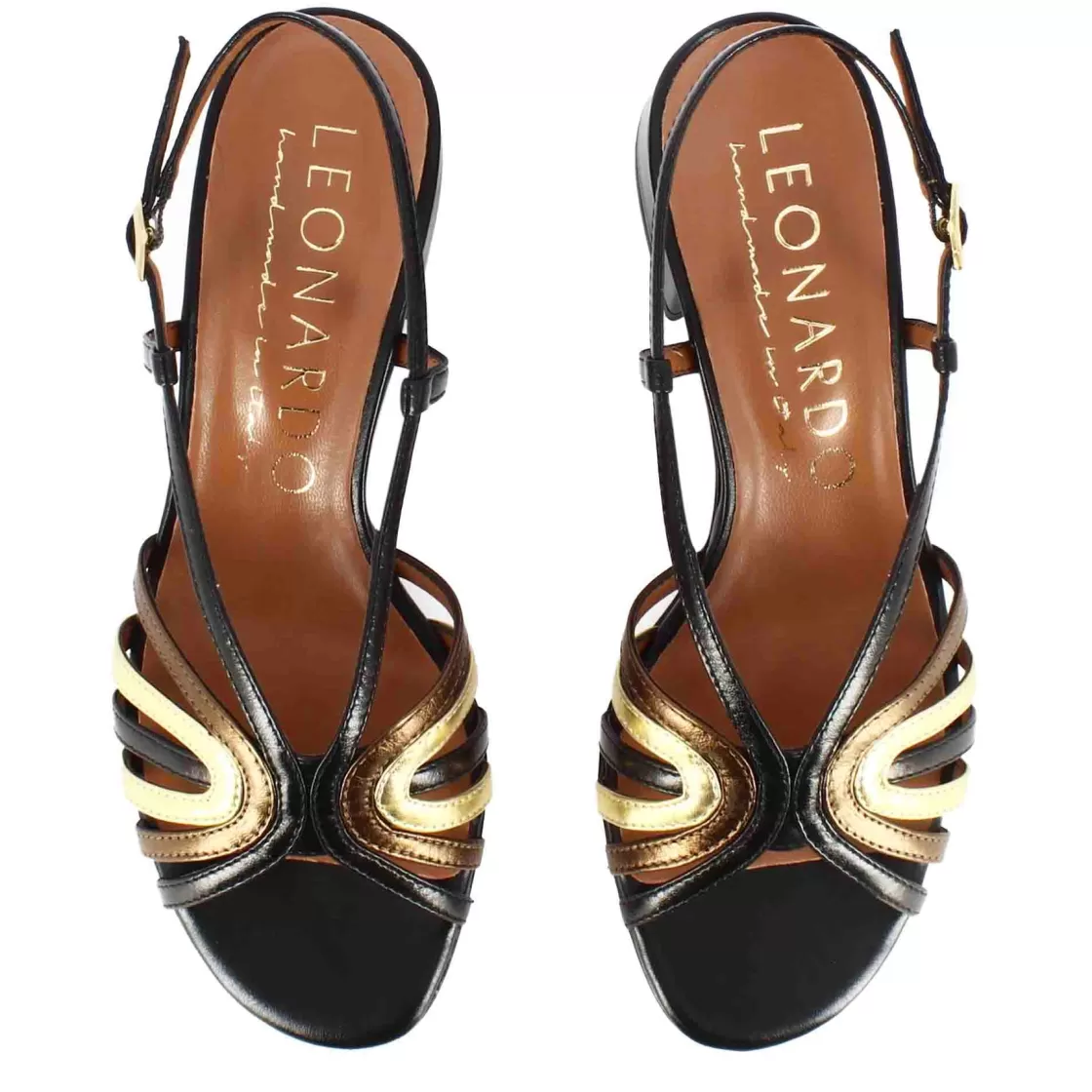 Store Leonardo Shoes Sandalo Da Donna Con Fasce In Pelle Laminata Multicolore Nero