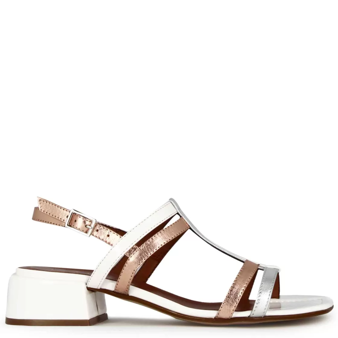 Clearance Leonardo Shoes Sandalo Da Donna Con Fasce In Pelle Verniciata Colore E Argento Bianco