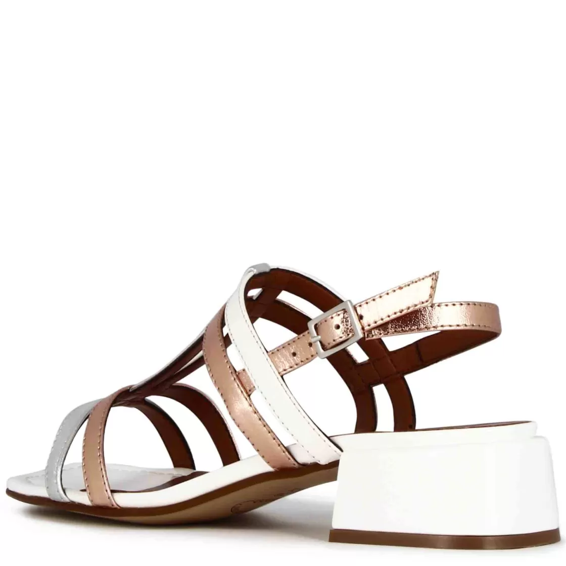Clearance Leonardo Shoes Sandalo Da Donna Con Fasce In Pelle Verniciata Colore E Argento Bianco