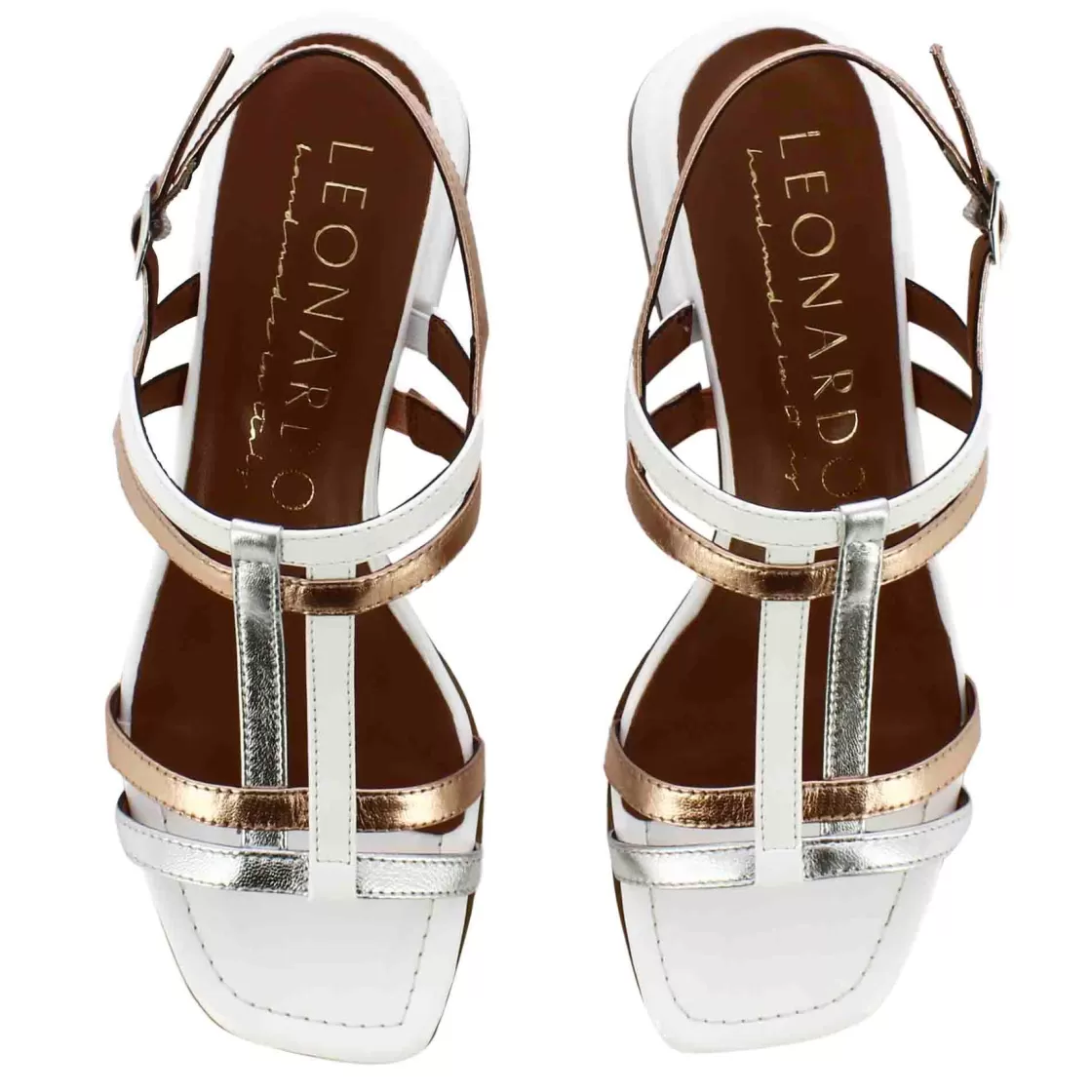 Clearance Leonardo Shoes Sandalo Da Donna Con Fasce In Pelle Verniciata Colore E Argento Bianco