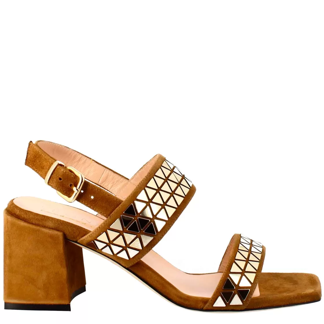 Fashion Leonardo Shoes Sandalo Da Donna In Pelle Scamosciata Con Glitter Applicati Marrone