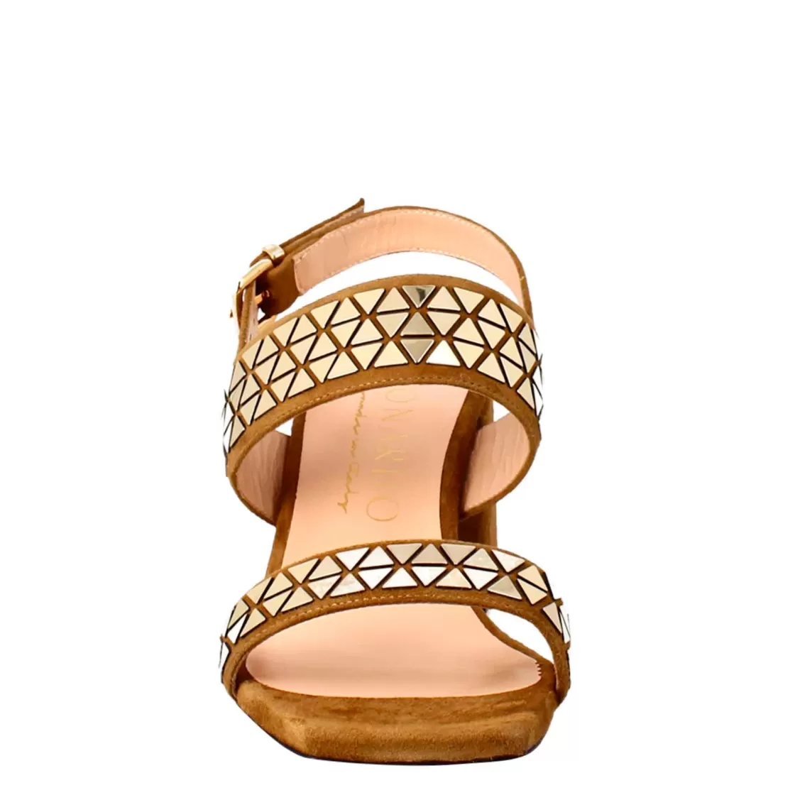 Fashion Leonardo Shoes Sandalo Da Donna In Pelle Scamosciata Con Glitter Applicati Marrone