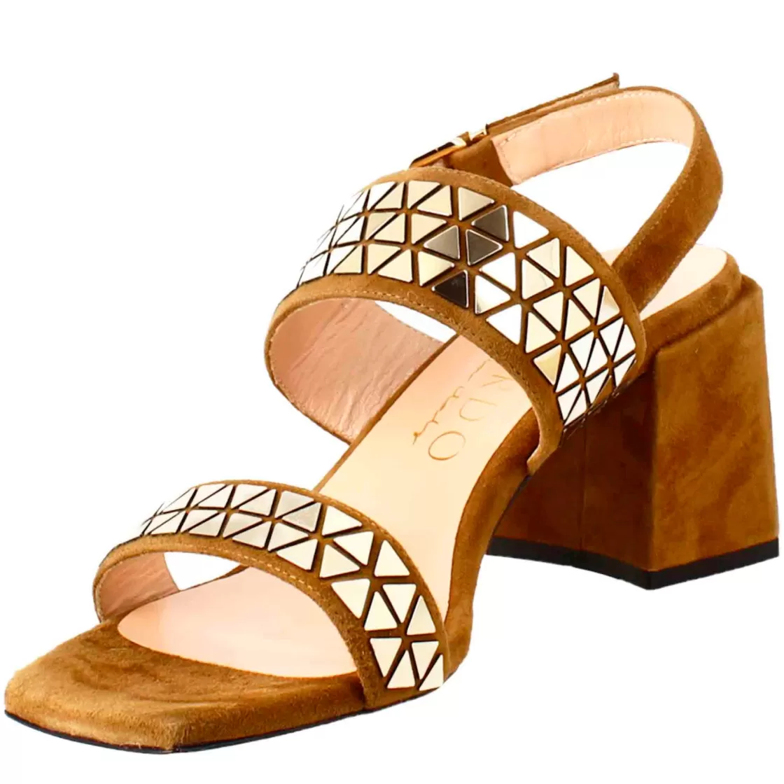 Fashion Leonardo Shoes Sandalo Da Donna In Pelle Scamosciata Con Glitter Applicati Marrone