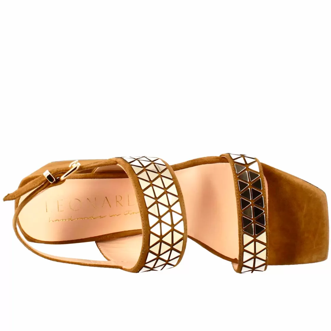 Fashion Leonardo Shoes Sandalo Da Donna In Pelle Scamosciata Con Glitter Applicati Marrone