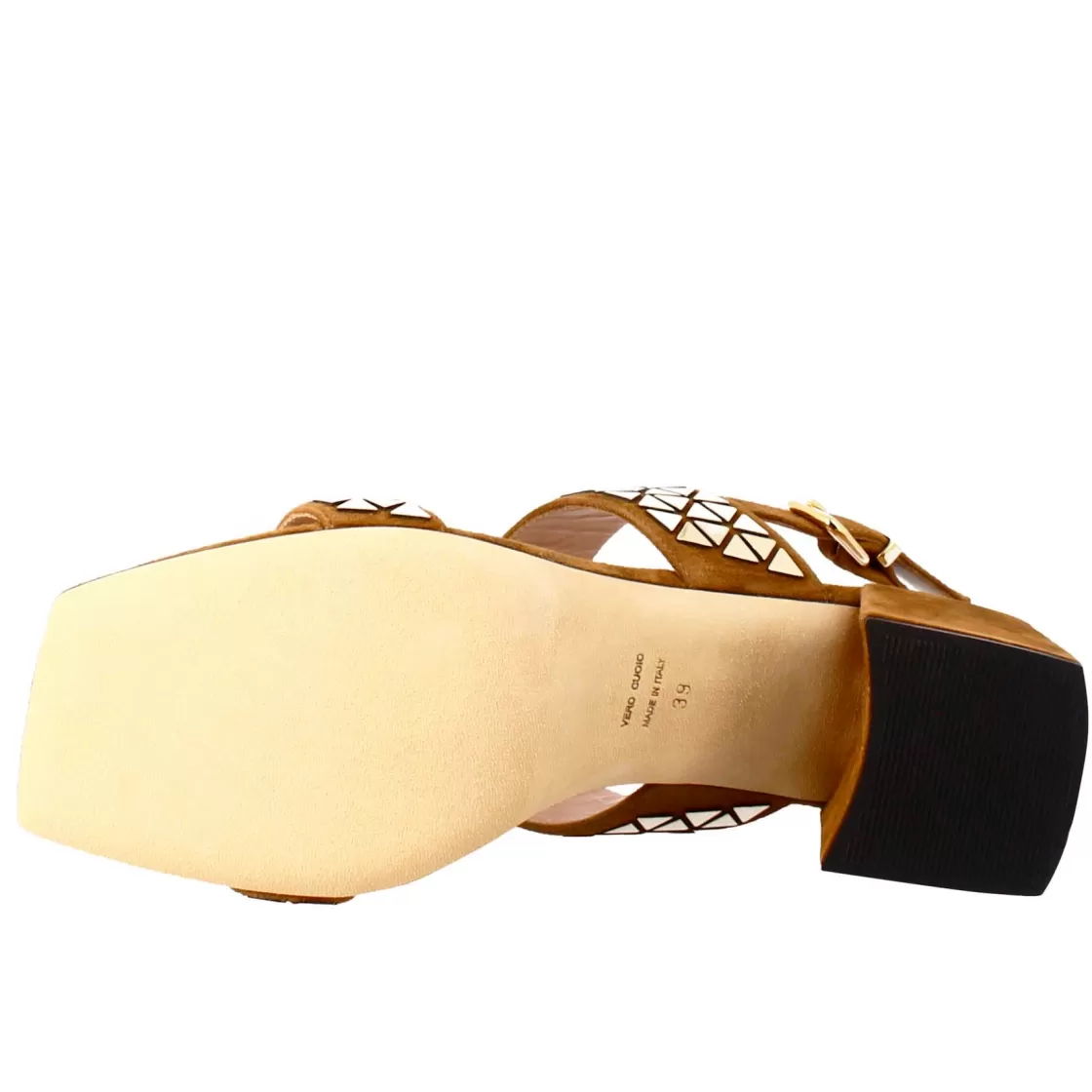 Fashion Leonardo Shoes Sandalo Da Donna In Pelle Scamosciata Con Glitter Applicati Marrone