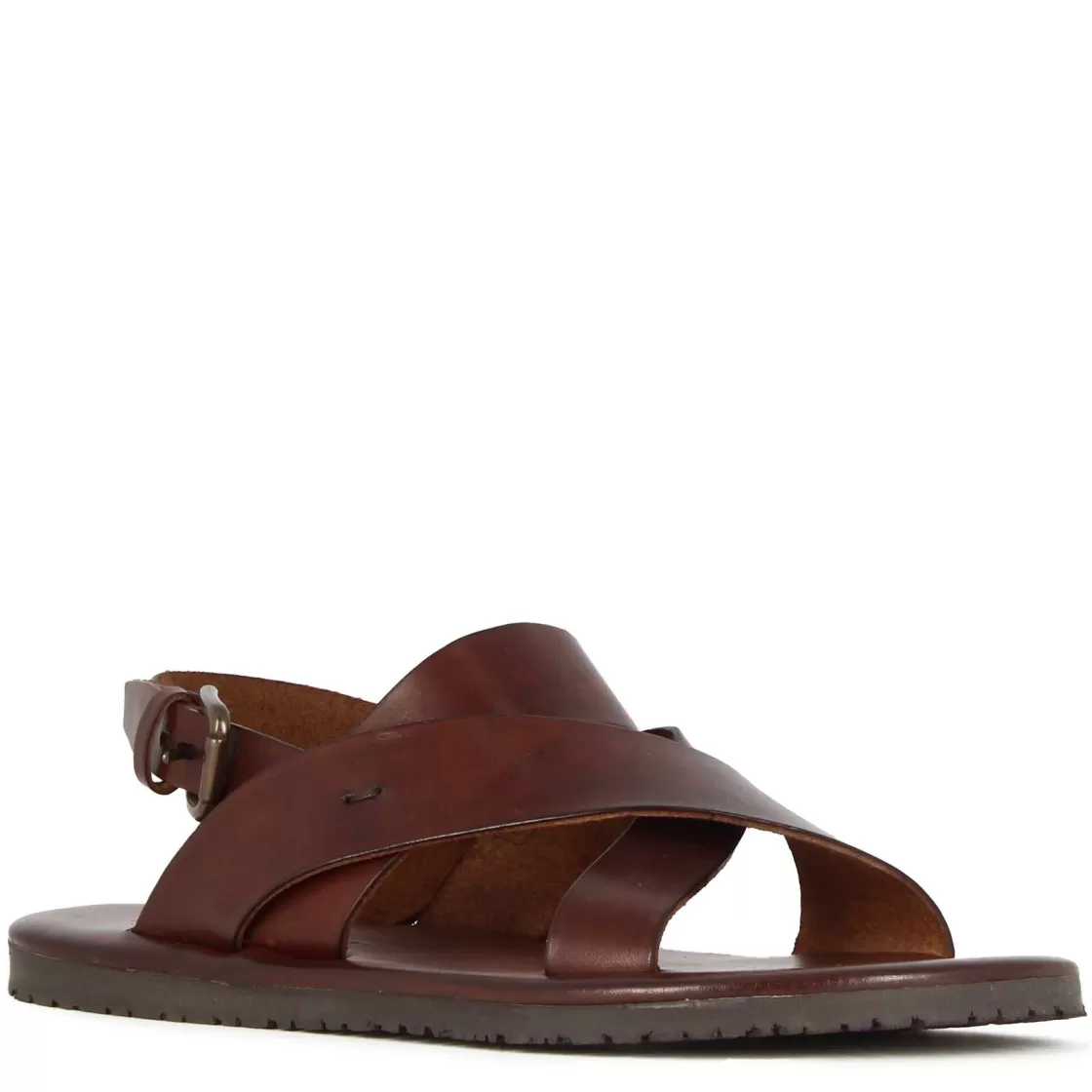 Fashion Leonardo Shoes Sandalo Da Uomo Con Fasce Intrecciate In Pelle Colore Scuro Marrone