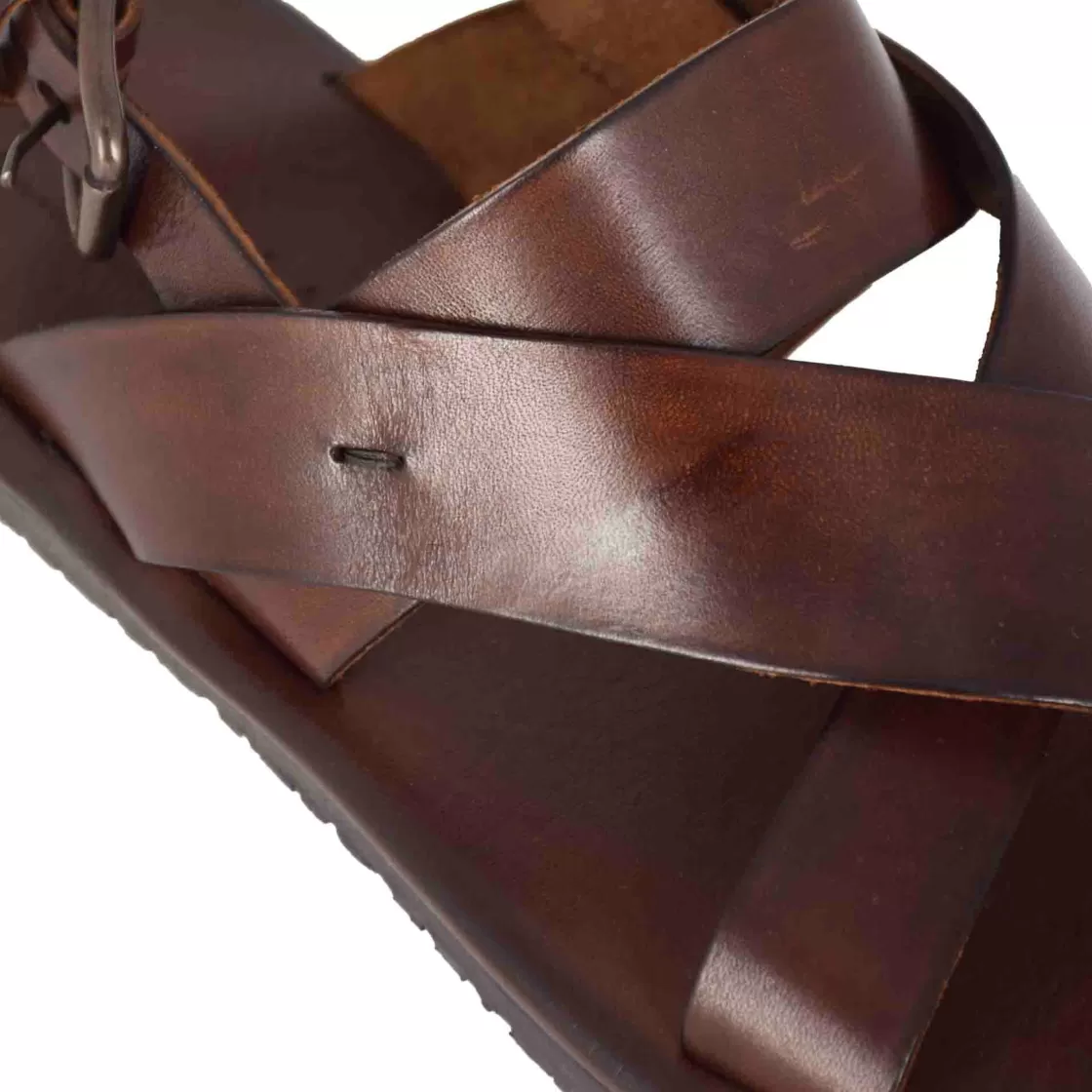 Fashion Leonardo Shoes Sandalo Da Uomo Con Fasce Intrecciate In Pelle Colore Scuro Marrone
