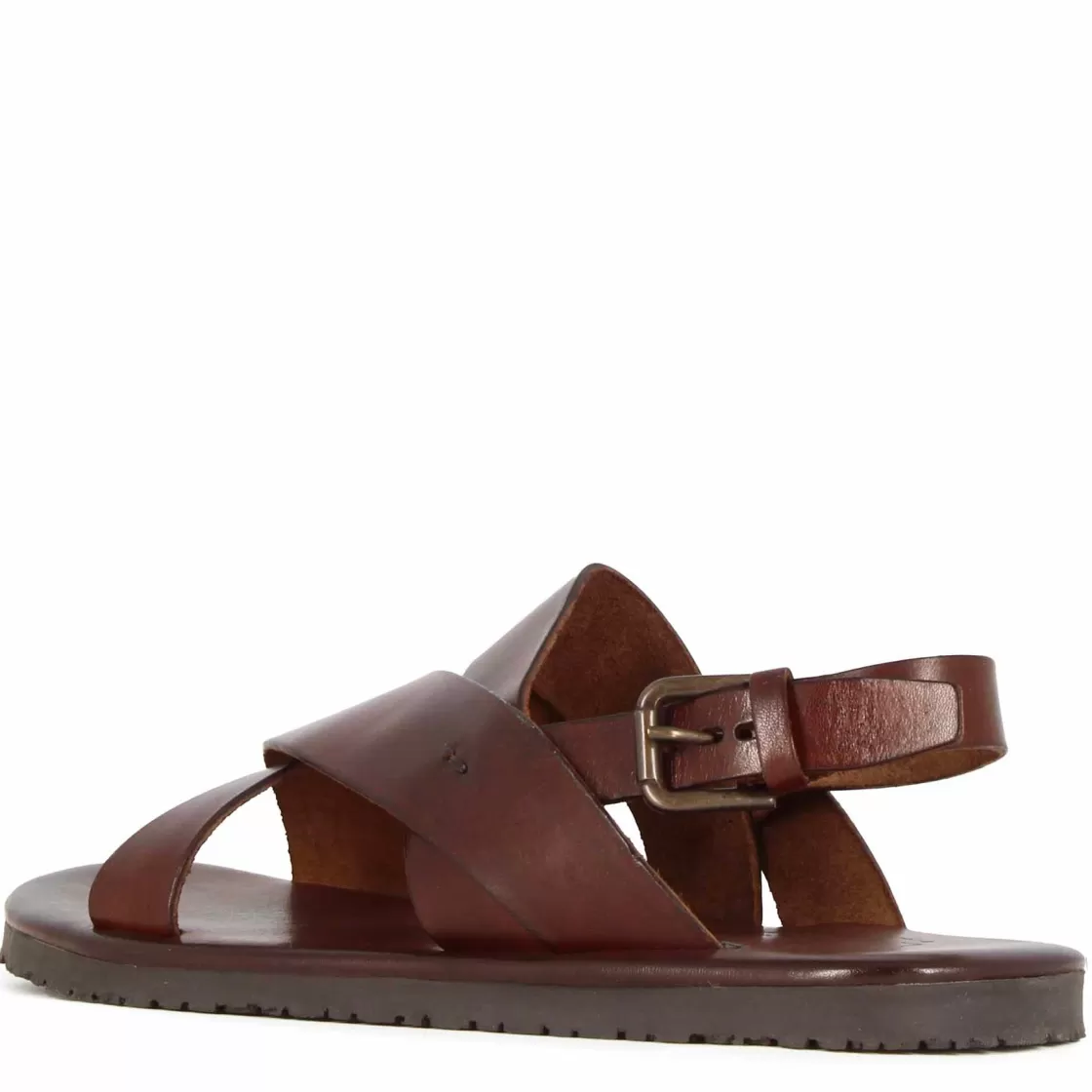 Fashion Leonardo Shoes Sandalo Da Uomo Con Fasce Intrecciate In Pelle Colore Scuro Marrone