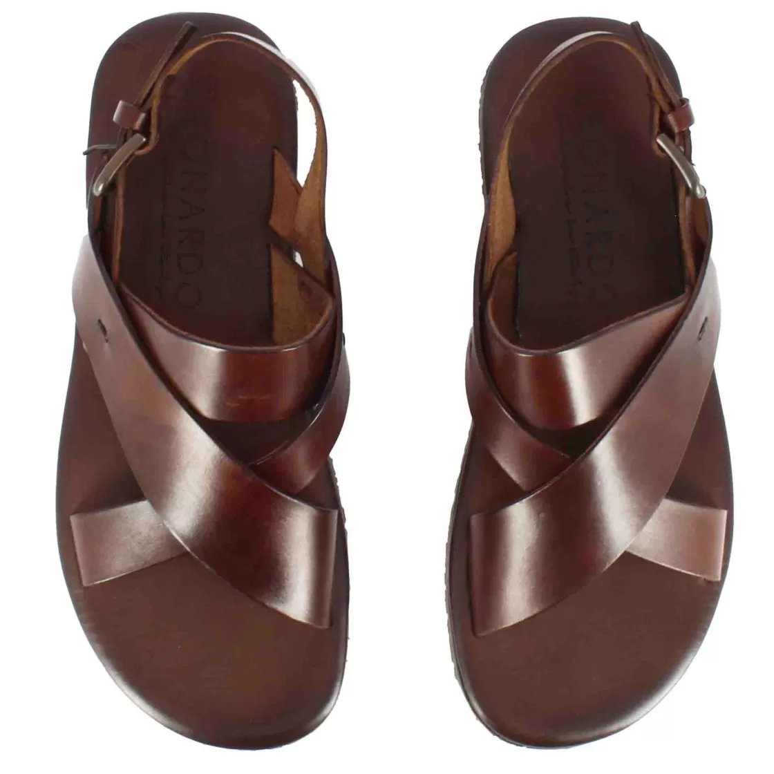 Fashion Leonardo Shoes Sandalo Da Uomo Con Fasce Intrecciate In Pelle Colore Scuro Marrone