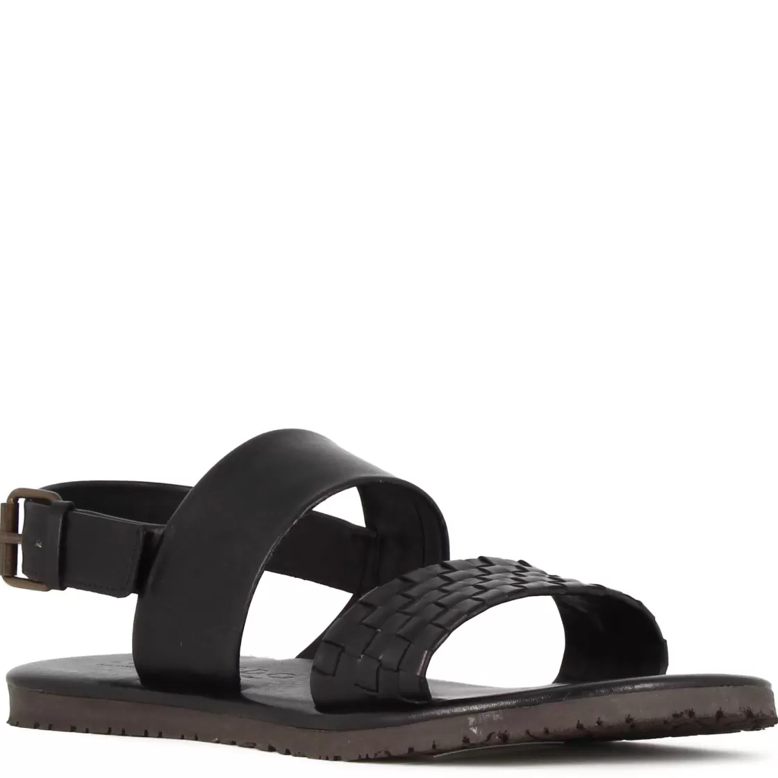 Best Sale Leonardo Shoes Sandalo Da Uomo Con Fibbia In Pelle Semi Intrecciata Colore Nero