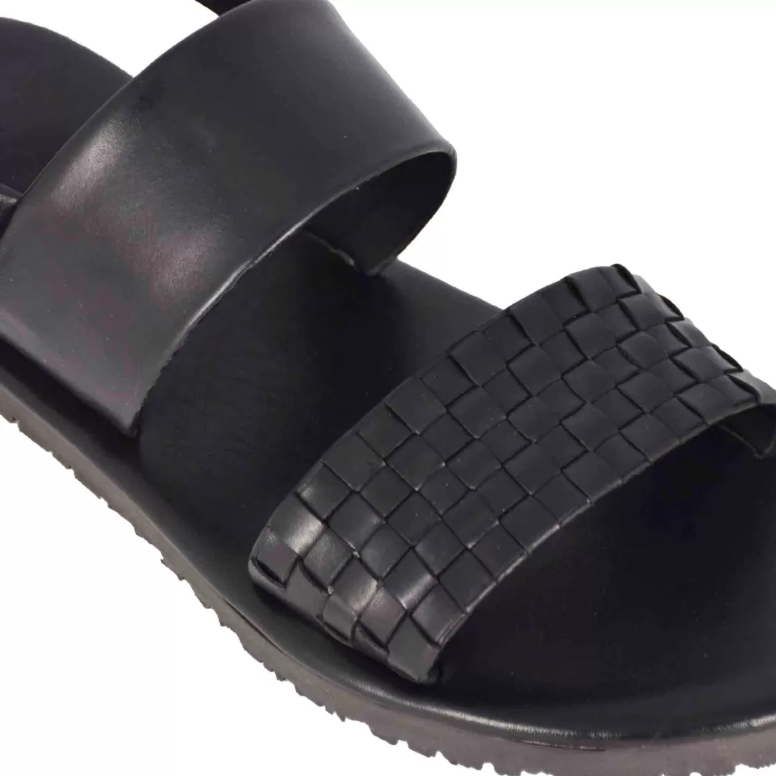 Best Sale Leonardo Shoes Sandalo Da Uomo Con Fibbia In Pelle Semi Intrecciata Colore Nero