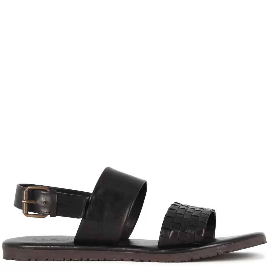 Best Sale Leonardo Shoes Sandalo Da Uomo Con Fibbia In Pelle Semi Intrecciata Colore Nero