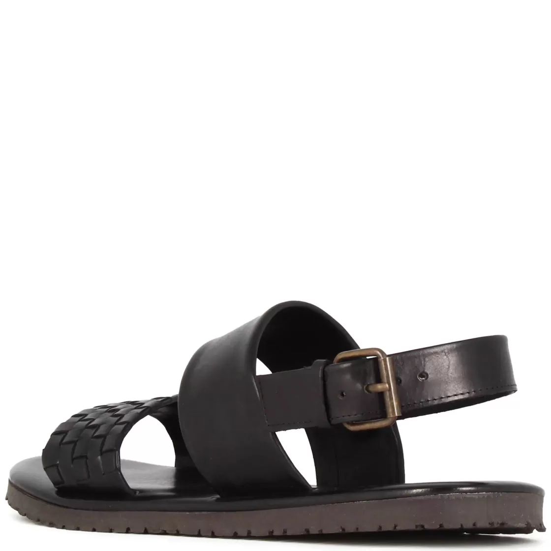 Best Sale Leonardo Shoes Sandalo Da Uomo Con Fibbia In Pelle Semi Intrecciata Colore Nero