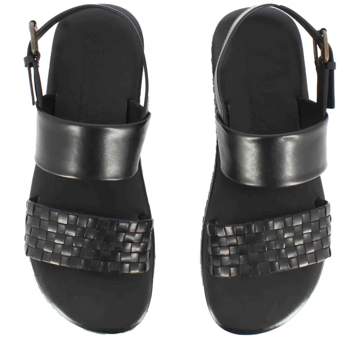 Best Sale Leonardo Shoes Sandalo Da Uomo Con Fibbia In Pelle Semi Intrecciata Colore Nero