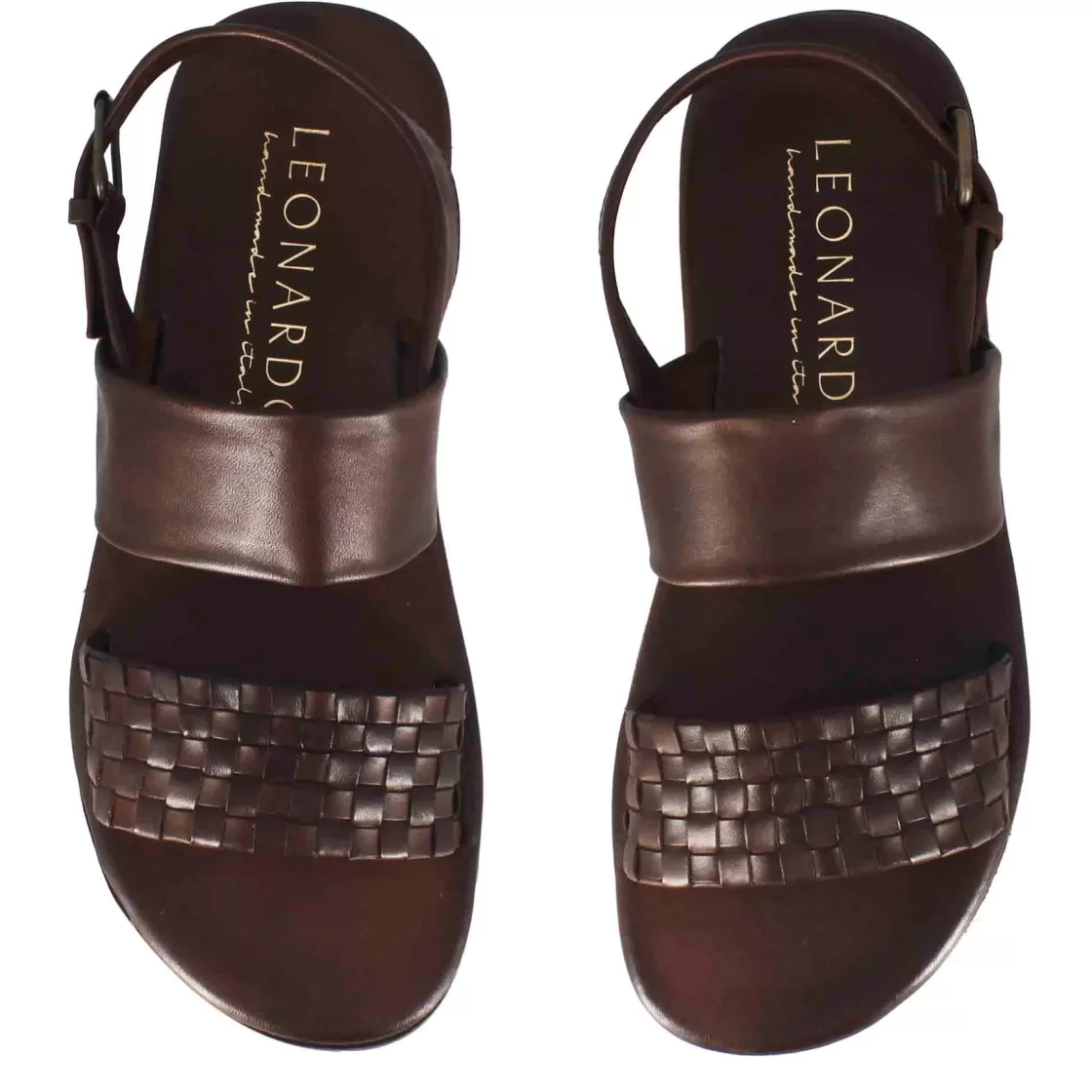 Best Sale Leonardo Shoes Sandalo Da Uomo Con Fibbia In Pelle Semi-intrecciata Colore Marrone