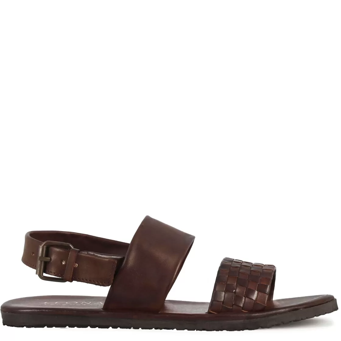 Best Sale Leonardo Shoes Sandalo Da Uomo Con Fibbia In Pelle Semi-intrecciata Colore Marrone