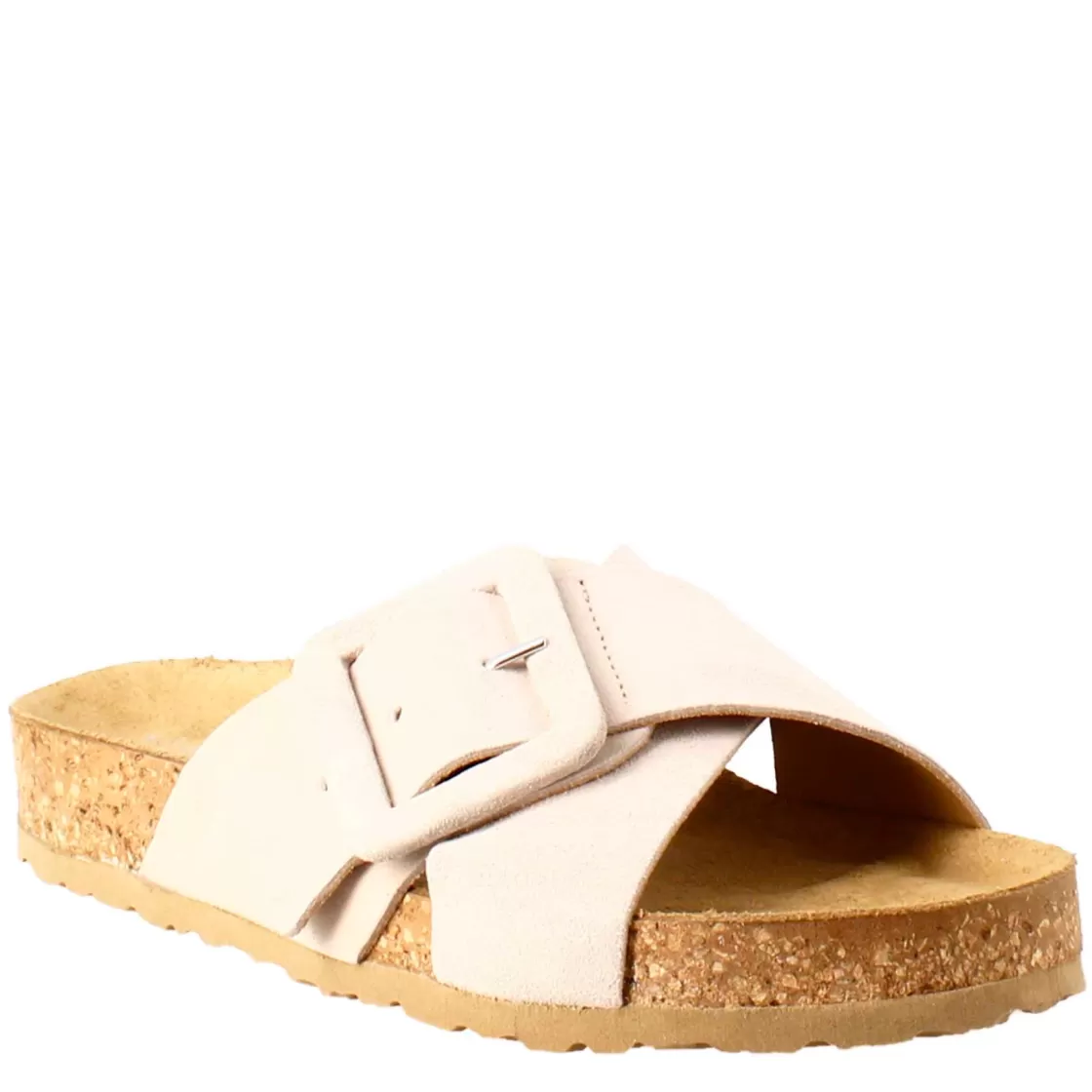 Cheap Leonardo Shoes Sandalo Doppia Fascia E Fibbia Da Donna In Pelle Scamosciata Beige