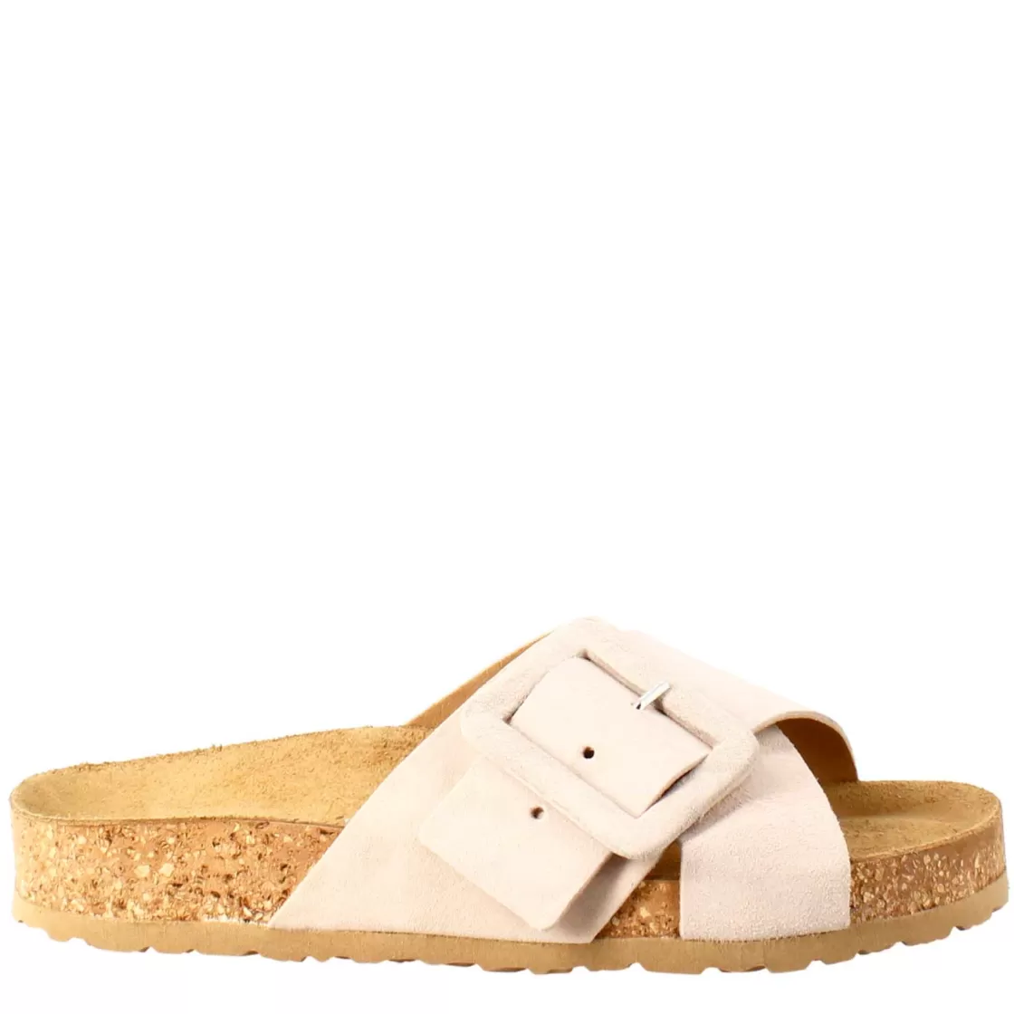 Cheap Leonardo Shoes Sandalo Doppia Fascia E Fibbia Da Donna In Pelle Scamosciata Beige