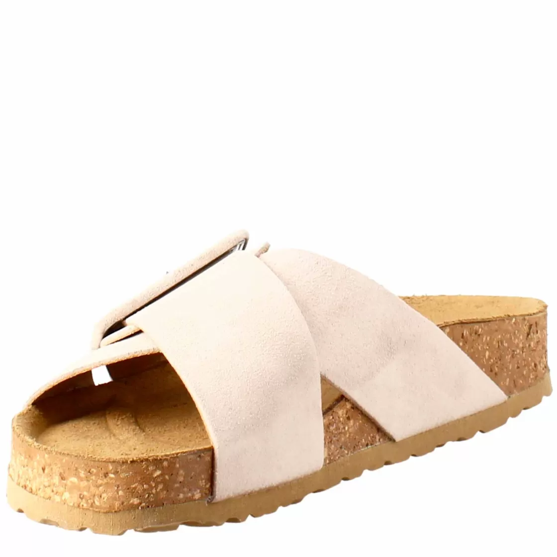 Cheap Leonardo Shoes Sandalo Doppia Fascia E Fibbia Da Donna In Pelle Scamosciata Beige