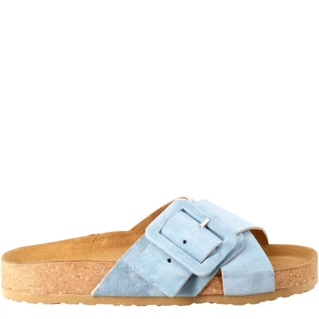 Clearance Leonardo Shoes Sandalo Doppia Fascia E Fibbia Da Donna In Pelle Scamosciata Celeste